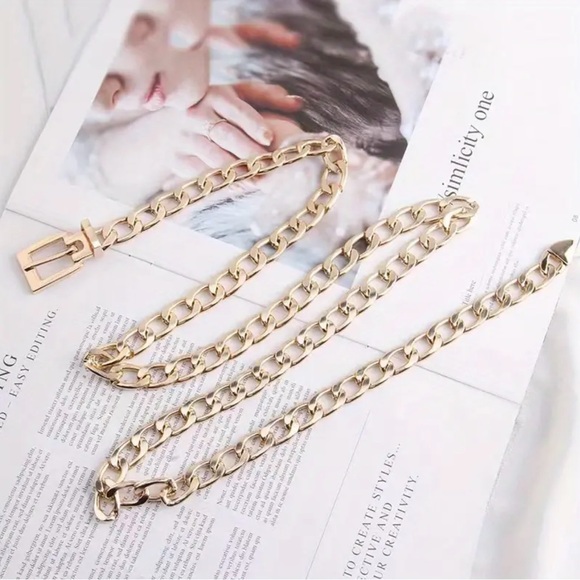 Stylish Gold Plated Chain Belt‎ Simple Casual Metal Waist Chain Adjustable - Picture 6 of 12